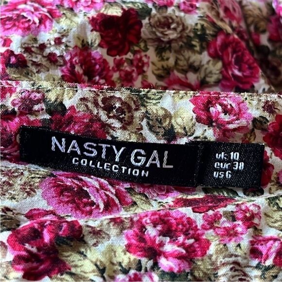 Nasty Gal Floral Print Balloon Sleevee Ruched Mini Dress. Size 6. - Picture 9 of 11